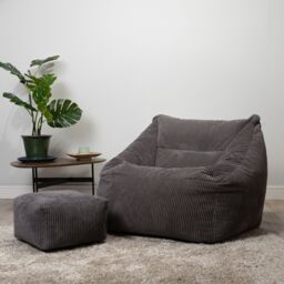 icon Bean Bag Armchair & Footstool Jumbo Cord Bundle in Charcoal - thumbnail 1