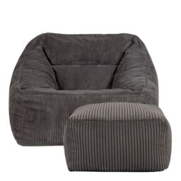 icon Bean Bag Armchair & Footstool Jumbo Cord Bundle in Charcoal - thumbnail 4