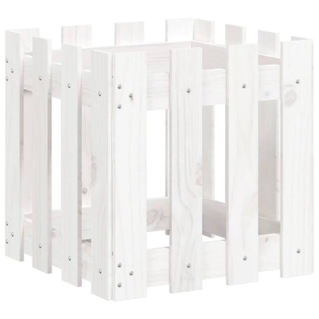 Berkfield Home Garden Planter with Fence Design White 40x40x40 cm Solid Wood Pine - Size: 40 x 40 x 40 cm - image 1