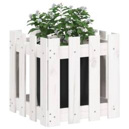 Berkfield Home Garden Planter with Fence Design White 40x40x40 cm Solid Wood Pine - Size: 40 x 40 x 40 cm - thumbnail 3
