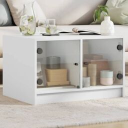 Berkfield Home Coffee Table with Glass Doors White 68x50x42 cm - Size: 68 x 50 x 42 cm