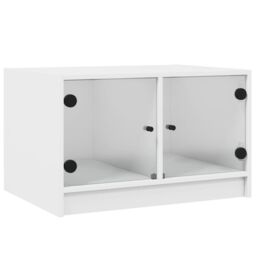 Berkfield Home Coffee Table with Glass Doors White 68x50x42 cm - Size: 68 x 50 x 42 cm - thumbnail 2