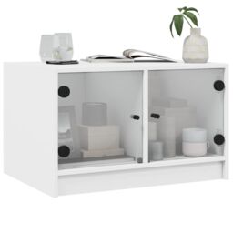Berkfield Home Coffee Table with Glass Doors White 68x50x42 cm - Size: 68 x 50 x 42 cm - thumbnail 4