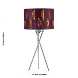 First Choice Lighting Set of 2 Chrome Tripod Table Lamps with Burgundy Fern Cut Out Shades in Silver - thumbnail 6