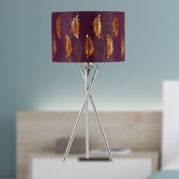 First Choice Lighting Set of 2 Chrome Tripod Table Lamps with Burgundy Fern Cut Out Shades in Silver - thumbnail 4