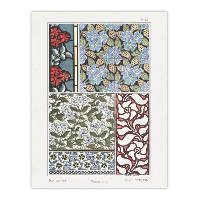 "Artery8 Periwinkle Flower Pattern Vintage Floral Wall Art Print Verneuil in Blue - Size: W24"" x H32""" - image 1
