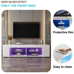 KORVIXA 135cm High Gloss RGB LED TV Stand Storage Cabinet Cupboard Unit in White - Size: 100 cm x 100 cm - thumbnail 4