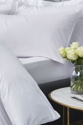 Catherine Lansfield 'Satin Stripe 300 Thread Count' 30cm Depth Sheets in White - Size: Double Fitted - thumbnail 1