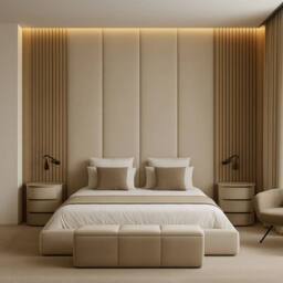 Stratus Interiors Floor to Ceiling Slatted Wall Panel Bed Frame - No Storage - Cream - Size: King - thumbnail 1
