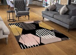 Benjamin Tate Design Yellow White & Pink Hexagons Rug in Natural - Size: Large - thumbnail 2