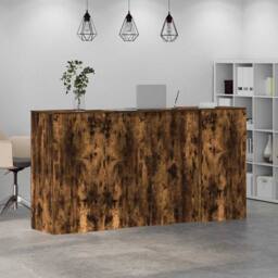 Berkfield Home Reception Desk Smoked Oak 200x50x103.5 cm Engineered Wood in Brown - thumbnail 4