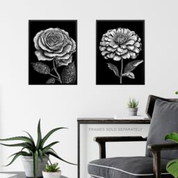 Artery8 Set of 3 Elegant Single Tulip Rose Zinnia Spring Flowers Black & White Floral Impact Artworks Unframed Wall Art Living Room Poster Prints - thumbnail 6