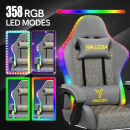 Gartistgo Gaming Chair with RGB Lights & Footrest, PU Leather in Grey - thumbnail 3