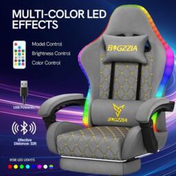 Gartistgo Gaming Chair with RGB Lights & Footrest, PU Leather in Grey - thumbnail 5