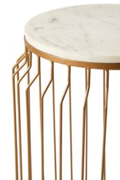 Orsina Marble Top Round Side Table With Wireframe Base, Gold Finish Iron Cage Frame, White Marble Table - thumbnail 8