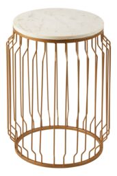 Orsina Marble Top Round Side Table With Wireframe Base, Gold Finish Iron Cage Frame, White Marble Table - thumbnail 3