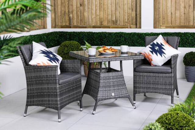 Thats Furniture Savannah Square Rattan Garden Bistro Table & Chairs Set 2 Seater in Grey - image 1