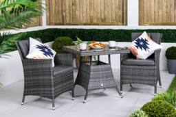 Thats Furniture Savannah Square Rattan Garden Bistro Table & Chairs Set 2 Seater in Grey