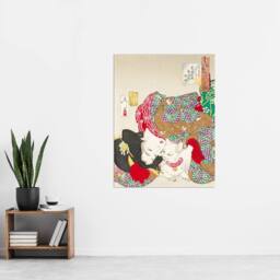 "Artery8 Yoshitoshi Woman With Pet Cat Vintage Japanese Ukiyo-e Wall Art Print - Size: W12"" x H16""" - thumbnail 4