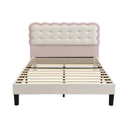 BTM Velvet Biscuit Bed for Kids, Soft Headboard, Beige+Pink in Beige - Size: Double - thumbnail 9