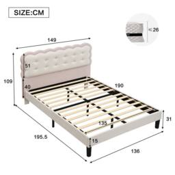 BTM Velvet Biscuit Bed for Kids, Soft Headboard, Beige+Pink in Beige - Size: Double - thumbnail 4