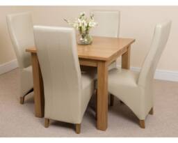 Thats Furniture Oslo 90 x 90 cm Oak Small Dining Table & 4 Lola Leather Chairs in Cream - thumbnail 3