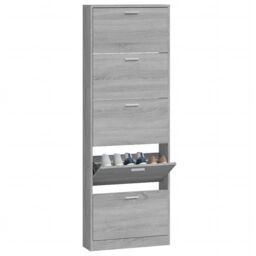 Berkfield Home Shoe Cabinet Grey Sonoma 59x17x169 cm Engineered Wood - Size: 59 x 17 x 169 cm - thumbnail 4