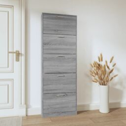 Berkfield Home Shoe Cabinet Grey Sonoma 59x17x169 cm Engineered Wood - Size: 59 x 17 x 169 cm - thumbnail 3