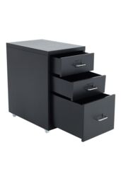 Living and Home 3 Drawers Vertical File Cabinet with Wheels Living Room Storage Cabinet Bedroom Black Bedside Table - thumbnail 4