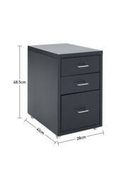 Living and Home 3 Drawers Vertical File Cabinet with Wheels Living Room Storage Cabinet Bedroom Black Bedside Table - thumbnail 3