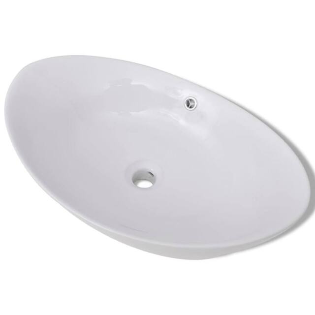 Berkfield Home Luxury Ceramic Basin Oval with Overflow 59 x 38, 5 cm in White - image 1