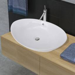 Berkfield Home Luxury Ceramic Basin Oval with Overflow 59 x 38, 5 cm in White - thumbnail 2