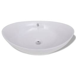 Berkfield Home Luxury Ceramic Basin Oval with Overflow 59 x 38, 5 cm in White - thumbnail 3