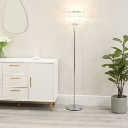 ValueLights Kelsks Chrome Floor Lamp with Jewel Droplet Lamp Shade in Silver