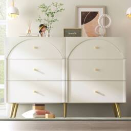 HomeTouch Modern Sideboard Cabinet for Bedroom Chest of Drawers Console Display Table for Living Room in White - Size: 1 Pack - thumbnail 4