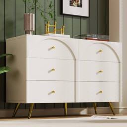 HomeTouch Modern Sideboard Cabinet for Bedroom Chest of Drawers Console Display Table for Living Room in White - Size: 1 Pack - thumbnail 1