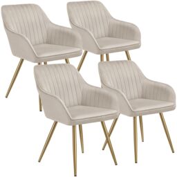 tectake Dining Chair Marilyn Set Of 4 - Taupe/Gold in Taupe - Size: 4 Pack