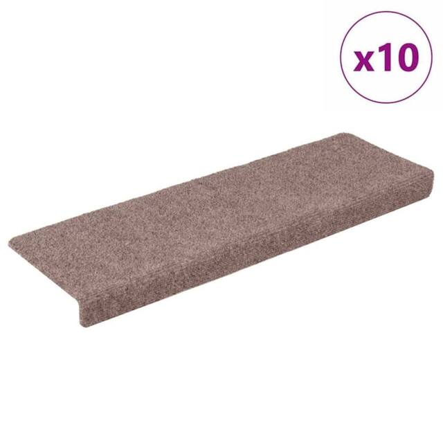Berkfield Home Stair Mats 10 pcs Brown 65x21x4 cm Needle Punch - Size: Medium - image 1