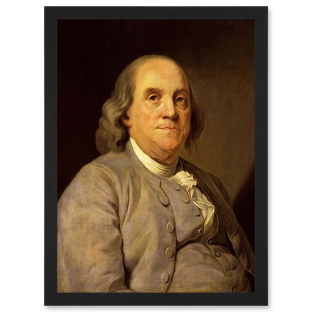 Artery8 Painting Portrait Duplessis Benjamin Franklin Founding Father America USA Artwork Framed Wall Art Print A4 in Black - image 1