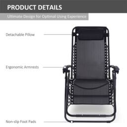 EONLION Black-Reclining Lounge Chair Outdoor in Black - Size: 100 cm - thumbnail 3