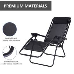 EONLION Black-Reclining Lounge Chair Outdoor in Black - Size: 100 cm - thumbnail 4