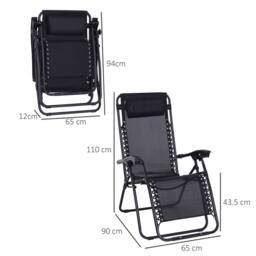 EONLION Black-Reclining Lounge Chair Outdoor in Black - Size: 100 cm - thumbnail 2