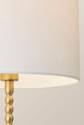 ValueLights Maeve Fabric Drum Lamp Shade Brushed Gold Bobbin Bobble Table Lamp in White - thumbnail 4