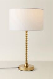 ValueLights Maeve Fabric Drum Lamp Shade Brushed Gold Bobbin Bobble Table Lamp in White - thumbnail 3