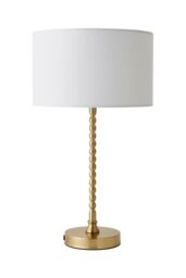 ValueLights Maeve Fabric Drum Lamp Shade Brushed Gold Bobbin Bobble Table Lamp in White - thumbnail 6