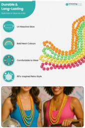 Neel Blue 85cm Neon Multi Beads String Necklaces with Pink, Yellow, Green & Orange Beads, UV Reactive - thumbnail 4