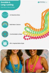 Neel Blue 85cm Neon Multi Beads String Necklaces with Pink, Yellow, Green & Orange Beads, UV Reactive - thumbnail 3