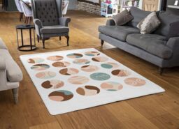 Benjamin Tate Design Round Texture & Floral Icons In Pastel Colours Designer Rug in Natural - Size: Large - thumbnail 2