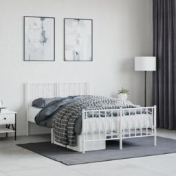 Berkfield Home Metal Bed Frame without Mattress with Footboard¬†White 120x190cm in White - Size: 120x190 cm - thumbnail 1