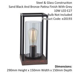Loops 2 PACK Matt Black Framed Table Lamp Light & Glass Shade - Bronze Patina Base - thumbnail 2